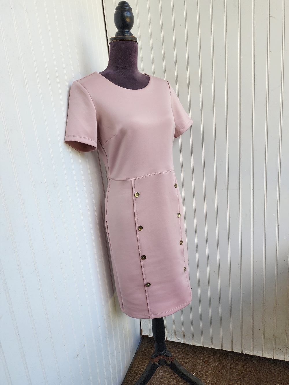 Enfocus Studio Womens Blush Pink Sleeveless Fitted Classic Button Dress 6 - Picture 2 of 14